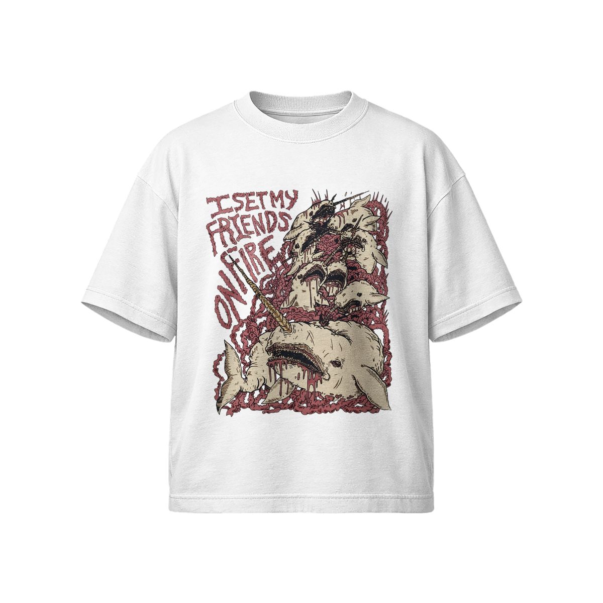 Creepy Monster Whale Graphic T-Shirt – Horror Punk Vintage Style Streetwear Tee