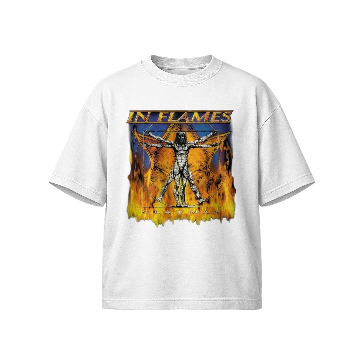 In Flames Inspired Clayman T-Shirt – Vintage Metal Graphic Fire Design Tee