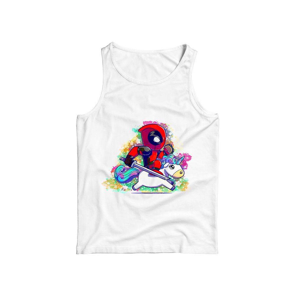 Funny Deadpool Riding Unicorn Graphic T-Shirt | Cute Chibi Marvel Anti-Hero T-shirt