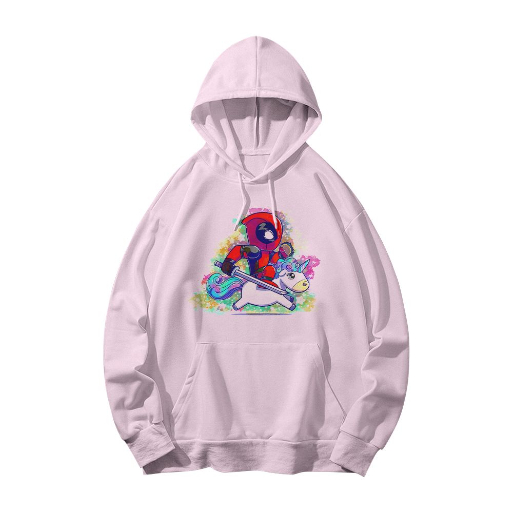 Funny Deadpool Riding Unicorn Graphic T-Shirt | Cute Chibi Marvel Anti-Hero T-shirt