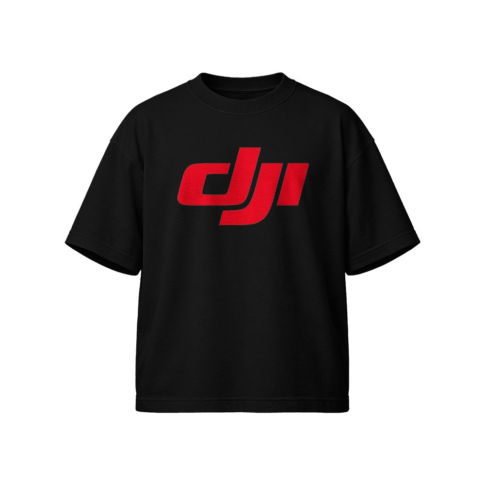Official DJI Logo Graphic T-Shirt | Retro Drone Pilot Tech Culture Casual Black Tee