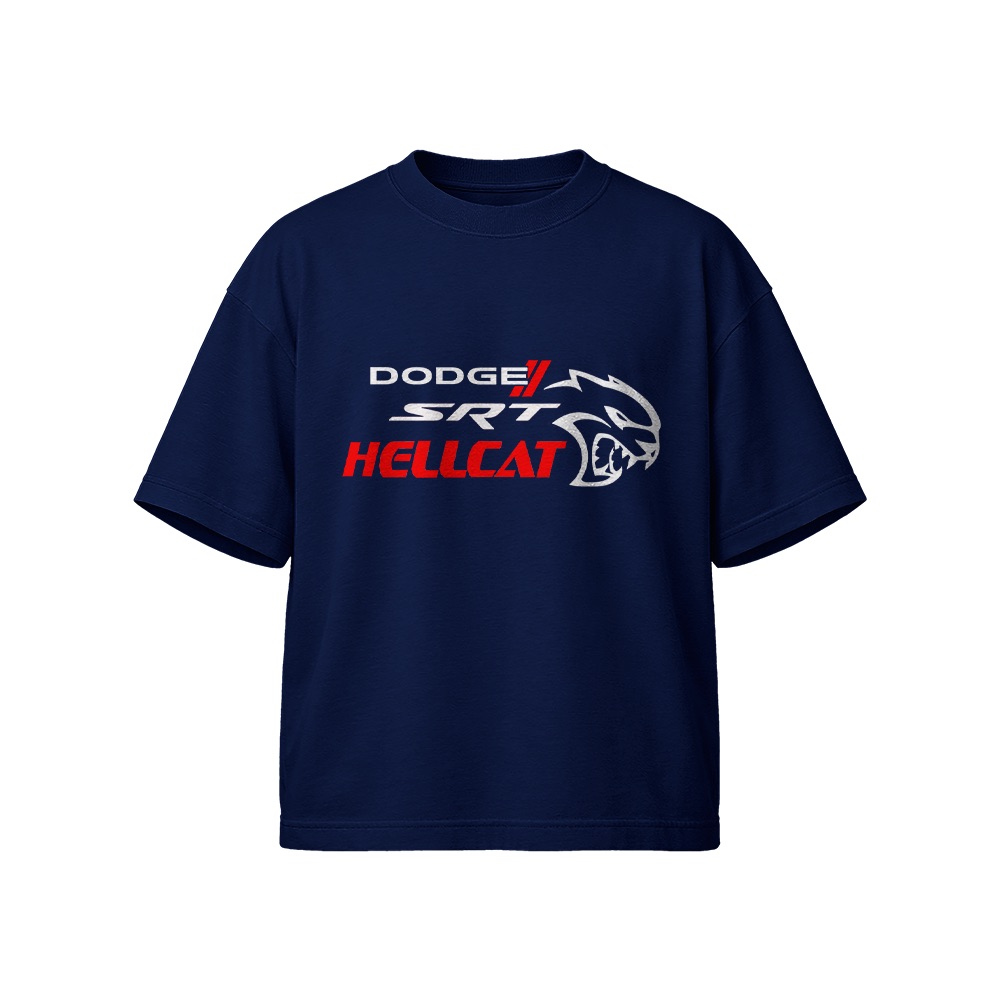 Dodge SRT Hellcat Graphic T-Shirt - Retro Muscle Car Enthusiast Tee - Heavyweight Oversized Streetwear Shirt