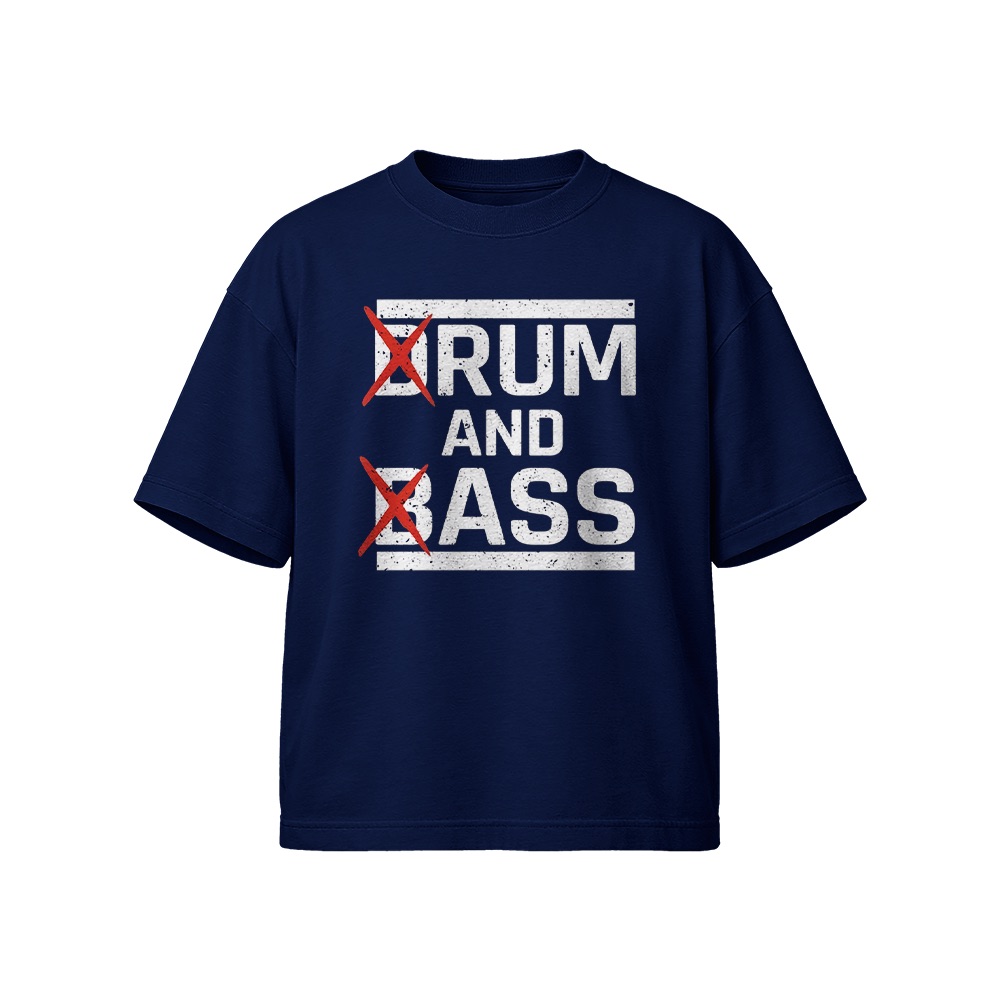 Drum and Bass Crossed Text Graphic T-Shirt - Retro EDM Oversized Tee