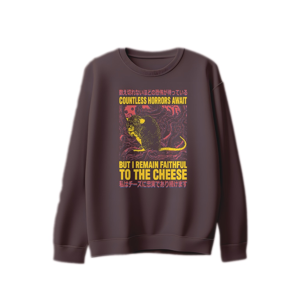 Faithful To The Cheese Lovecraftian Rat Graphic T-Shirt - Retro Eldritch Meme Oversized Tee