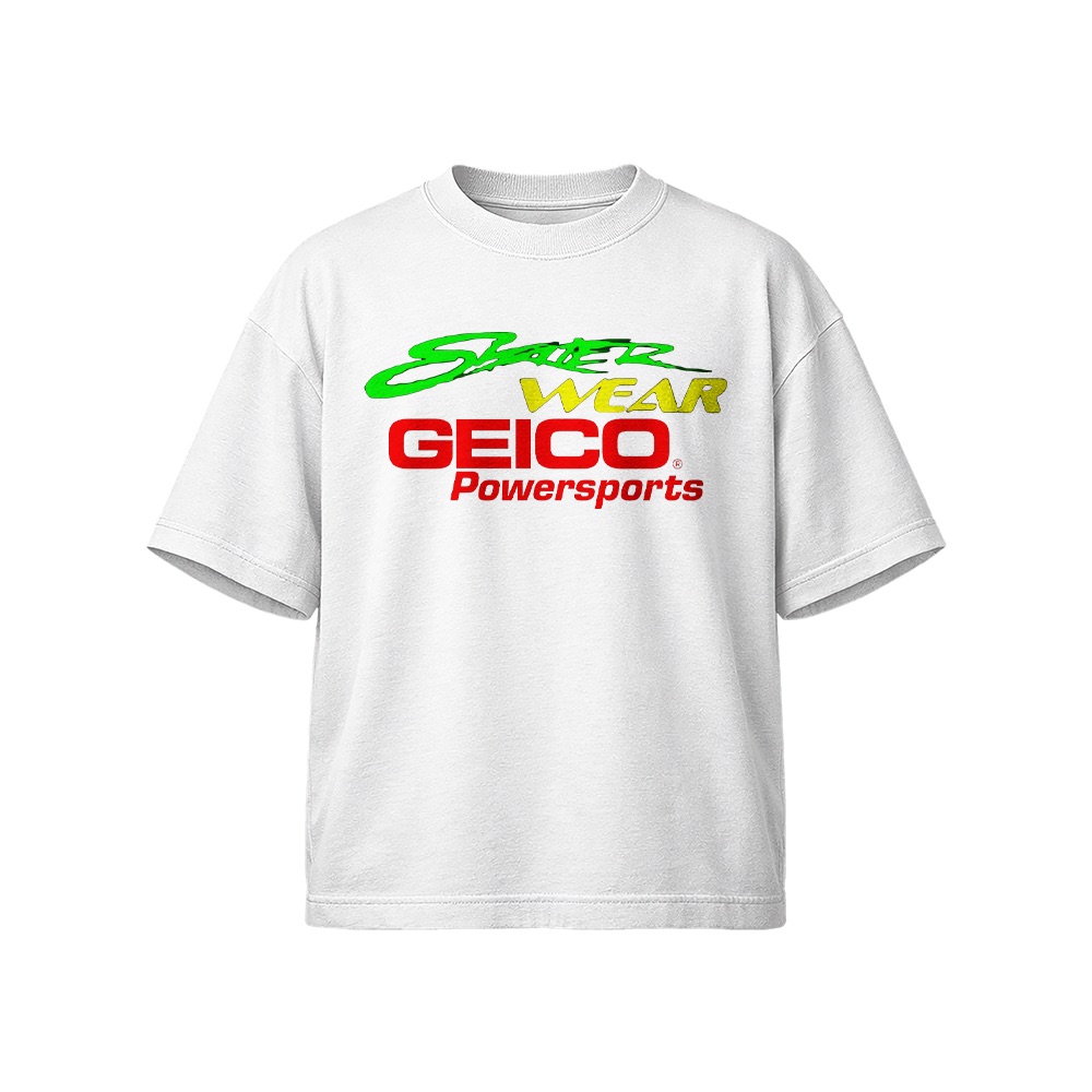 GEICO Powersports Shaver Wear Graphic T-Shirt - Retro Motorsport Oversized Tee