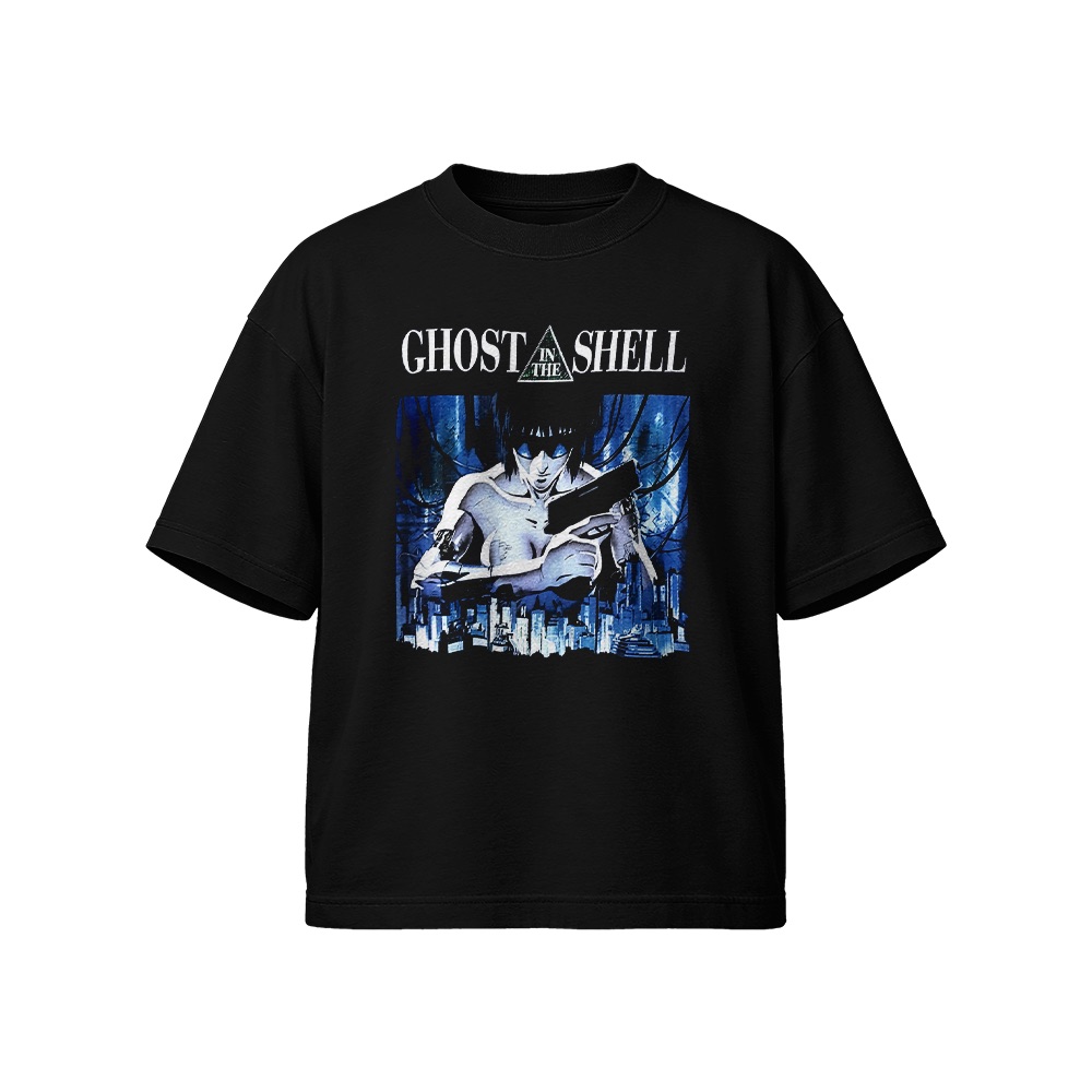 Ghost in the Shell Cyberpunk Anime Graphic T-Shirt - Retro Sci-Fi Mecha Motoko Kusanagi Oversized Tee