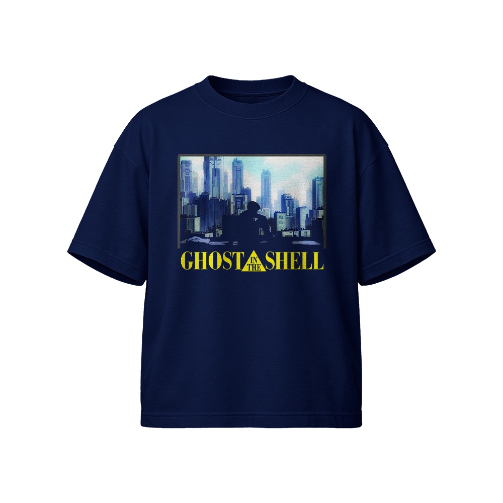 Ghost in the Shell Cityscape Graphic T-Shirt - Retro Sci-Fi Cyberpunk Anime Oversized Tee