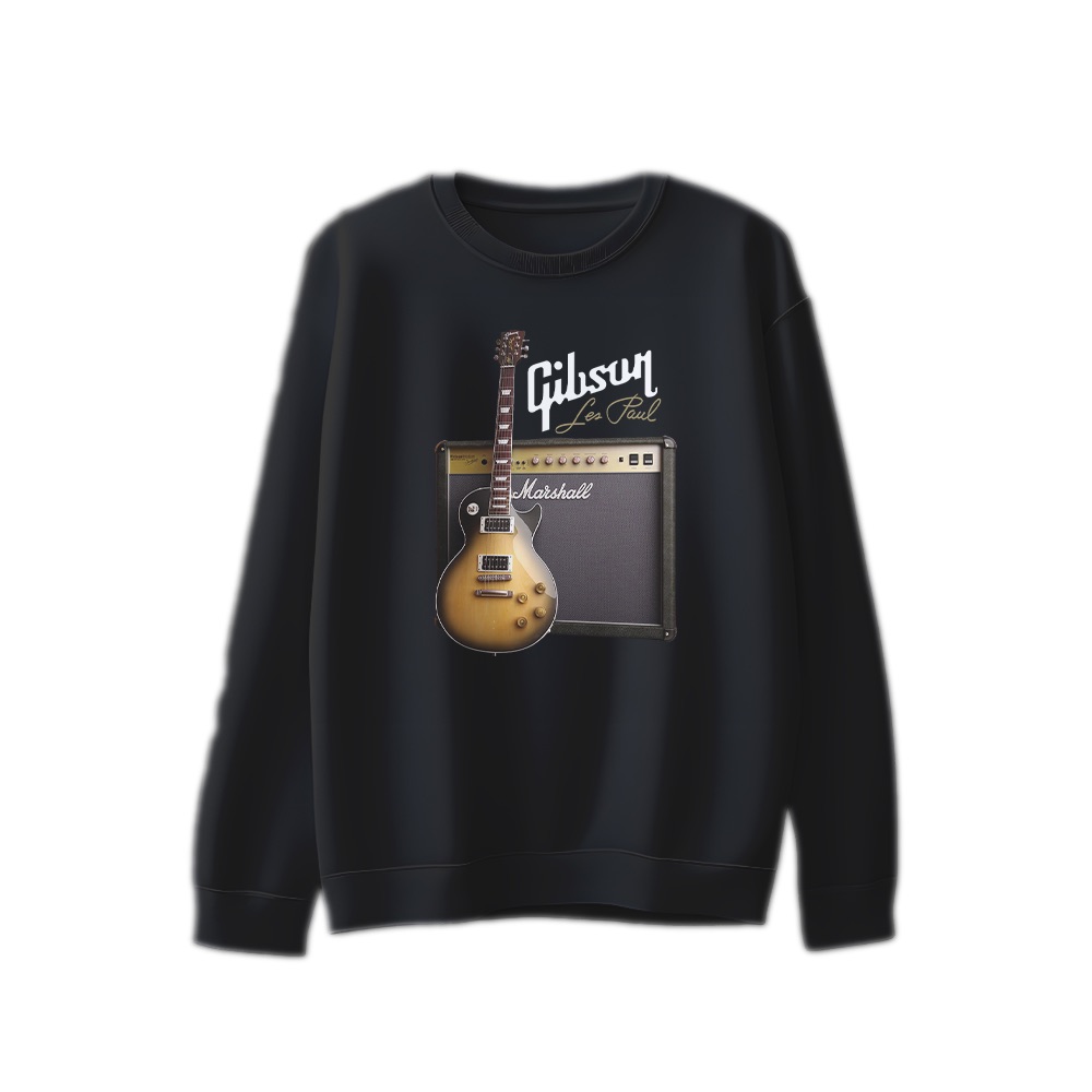 Gibson Les Paul Marshall Amp Graphic T-Shirt - Vintage Rock Guitar Brown Oversized Tee