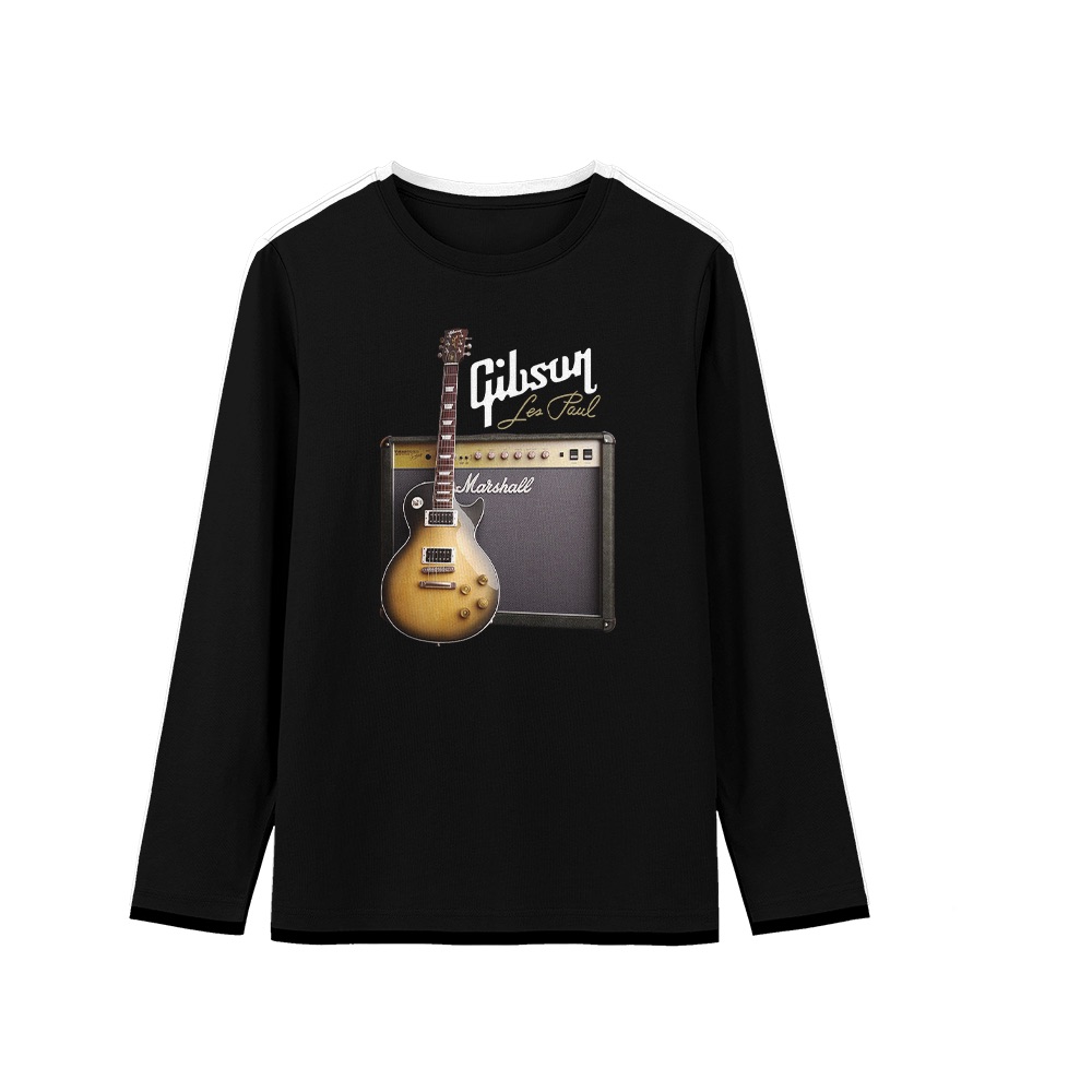 Gibson Les Paul Marshall Amp Graphic T-Shirt - Vintage Rock Guitar Brown Oversized Tee