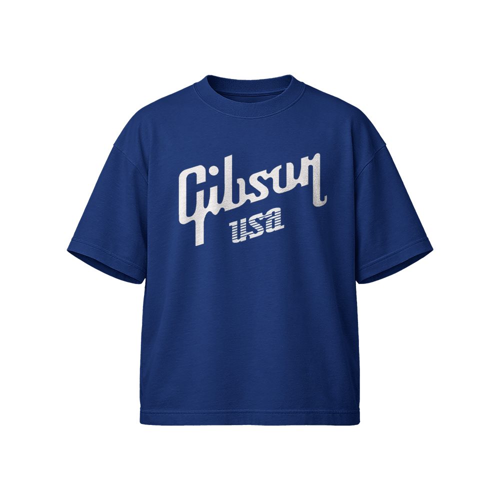 Gibson USA Vintage Graphic T-Shirt - Classic Rock Guitar Black Oversized Tee