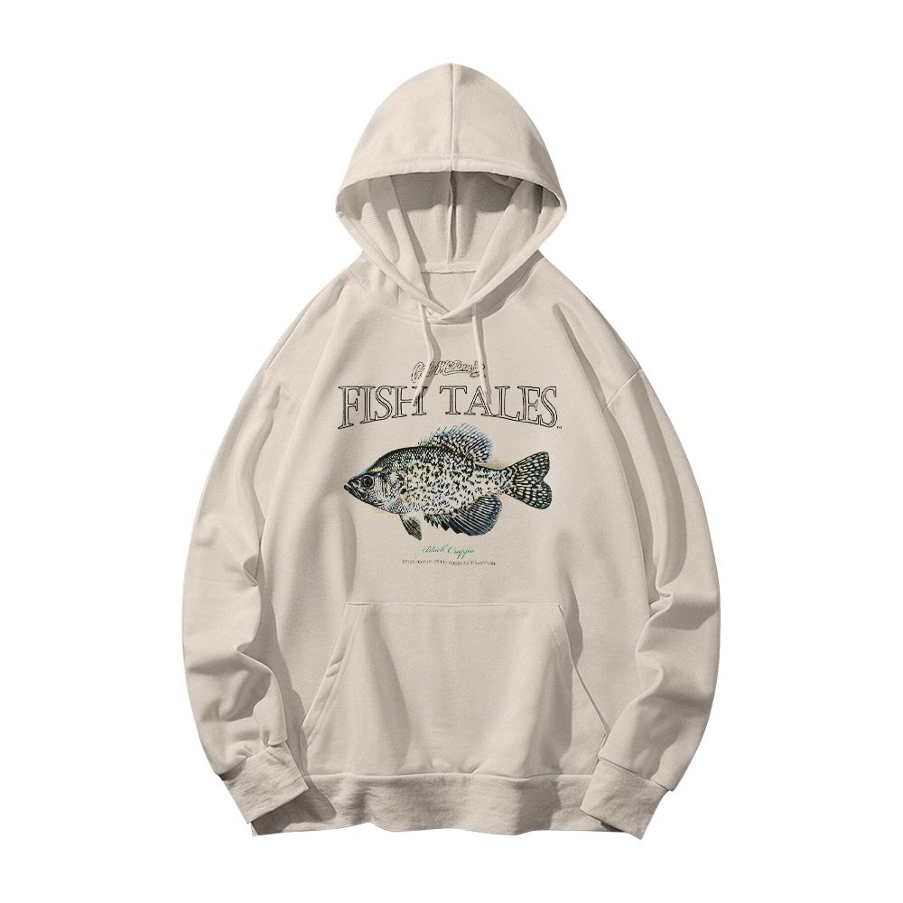 Fish Tales Black Crappie Graphic T-Shirt - Vintage Fishing Beige Oversized Tee