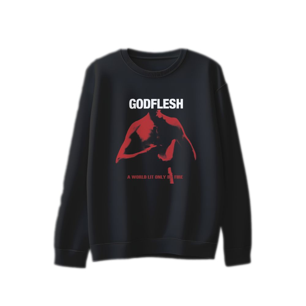 Godflesh A World Lit Only By Fire Graphic T-Shirt - Vintage Industrial Metal Dark Brown Oversized Tee