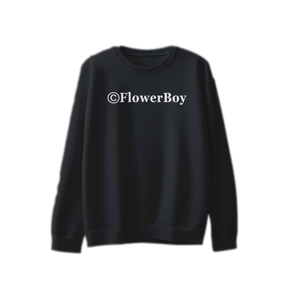 Flower Boy Copyright Text Graphic T-Shirt - Vintage Hip Hop Music Black Oversized Tee