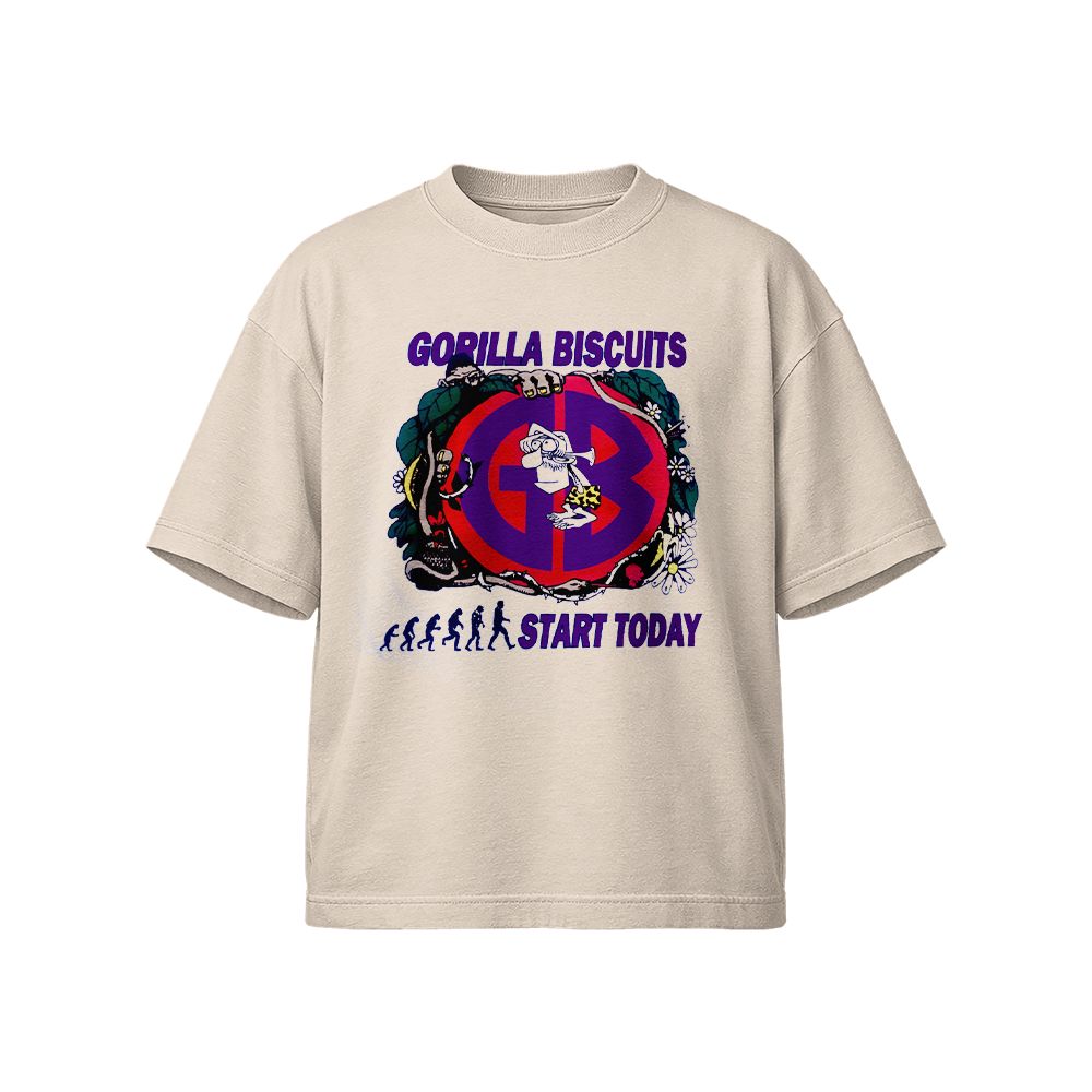 Gorilla Biscuits Start Today Graphic T-Shirt - Vintage Hardcore Punk Beige Oversized Tee