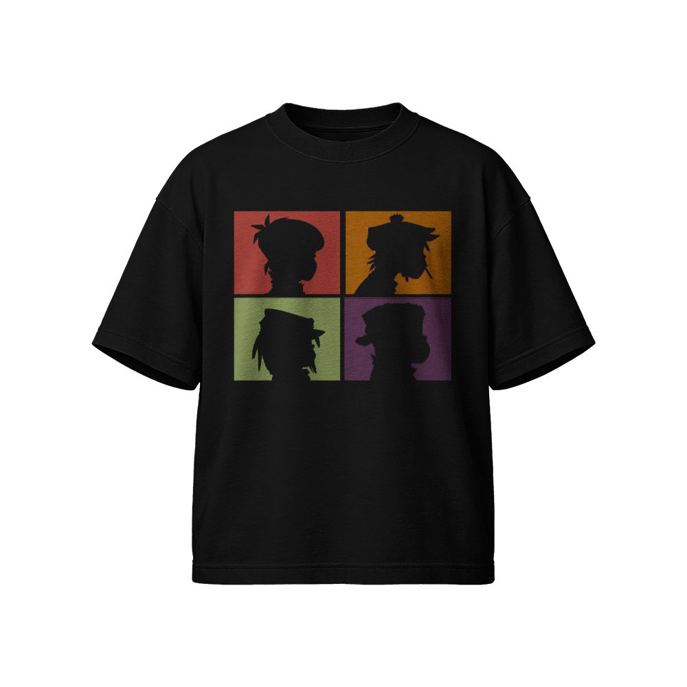 Gorillaz Demon Days Silhouette Graphic T-Shirt - Vintage Alternative Rock White Oversized Tee