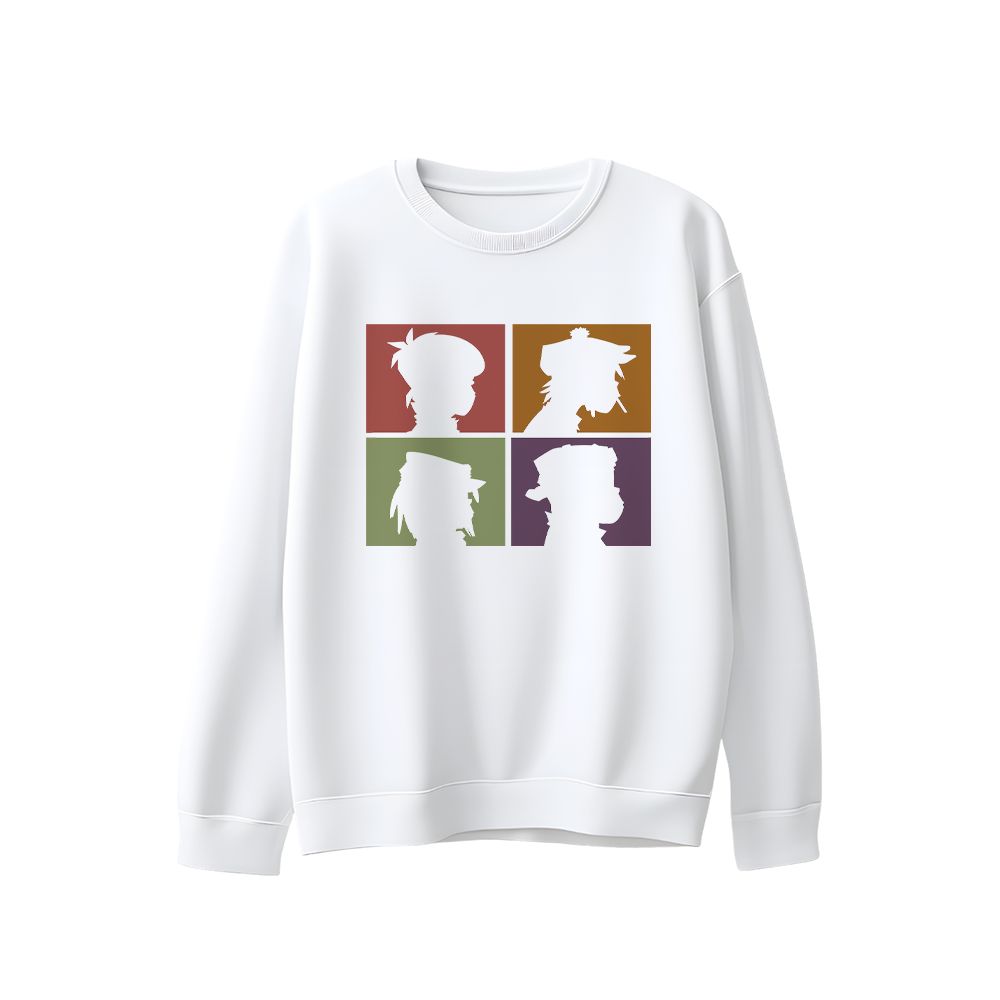 Gorillaz Demon Days Silhouette Graphic T-Shirt - Vintage Alternative Rock White Oversized Tee
