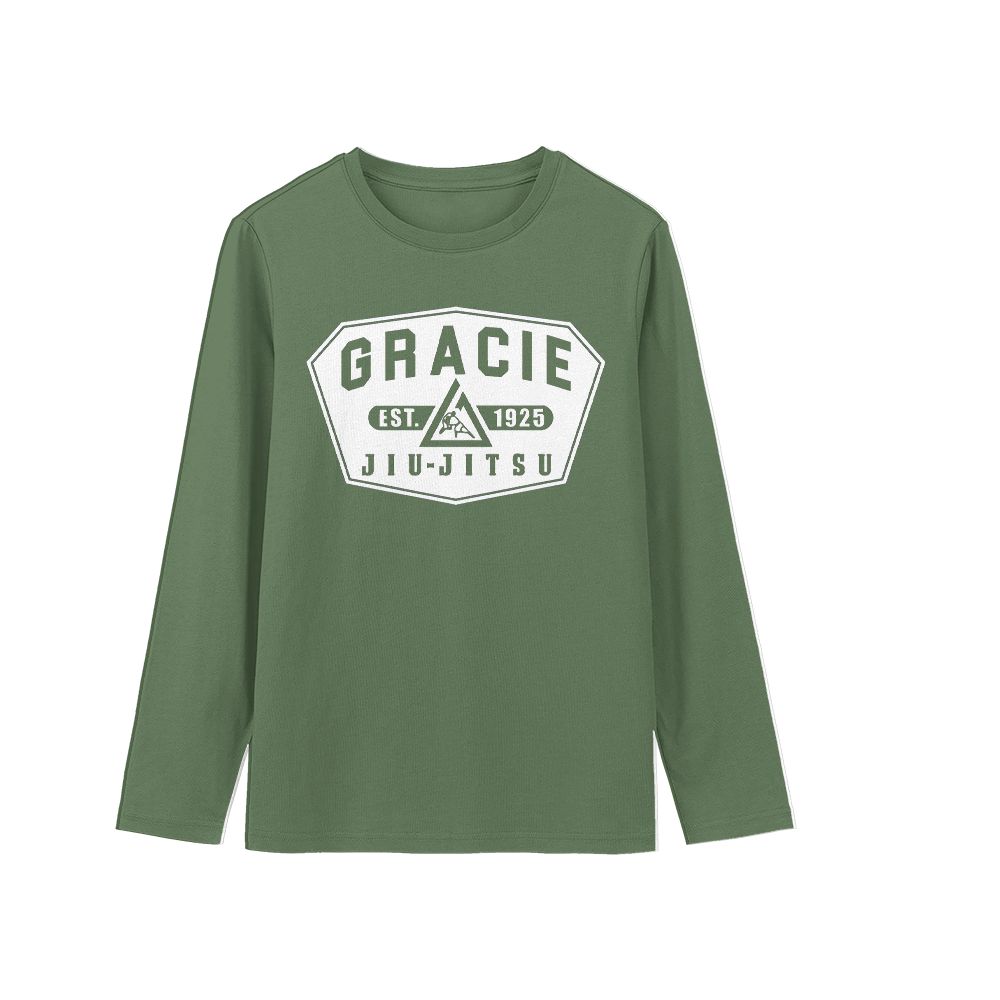 Gracie Jiu-Jitsu Vintage Logo Graphic T-Shirt - Martial Arts Green Oversized Tee