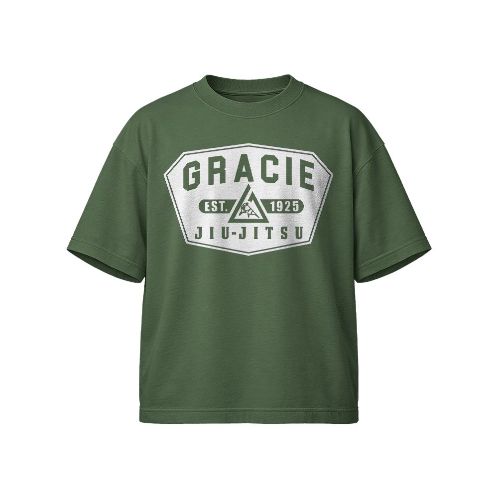 Gracie Jiu-Jitsu Vintage Logo Graphic T-Shirt - Martial Arts Green Oversized Tee