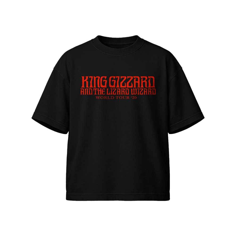 King Gizzard T-Shirt – Vintage World Tour '20 Red Text Logo Psych Rock Graphic Tee