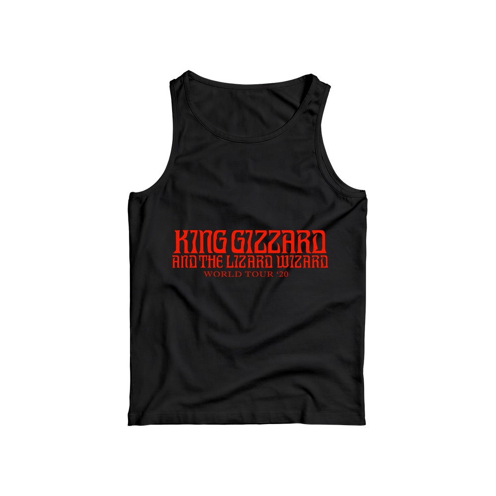 King Gizzard T-Shirt – Vintage World Tour '20 Red Text Logo Psych Rock Graphic Tee