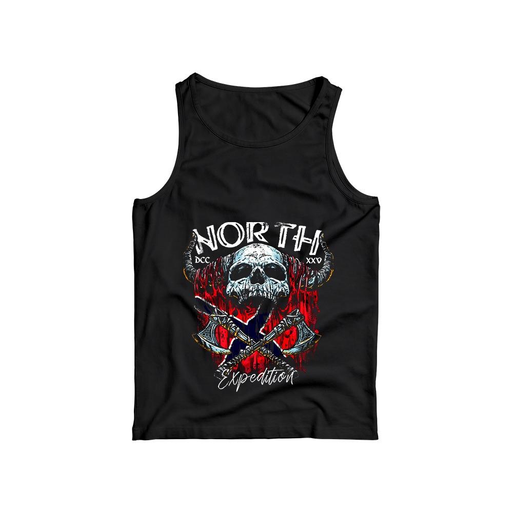North Expedition T-Shirt – Vintage Viking Skull Crossed Axes Graphic Tee