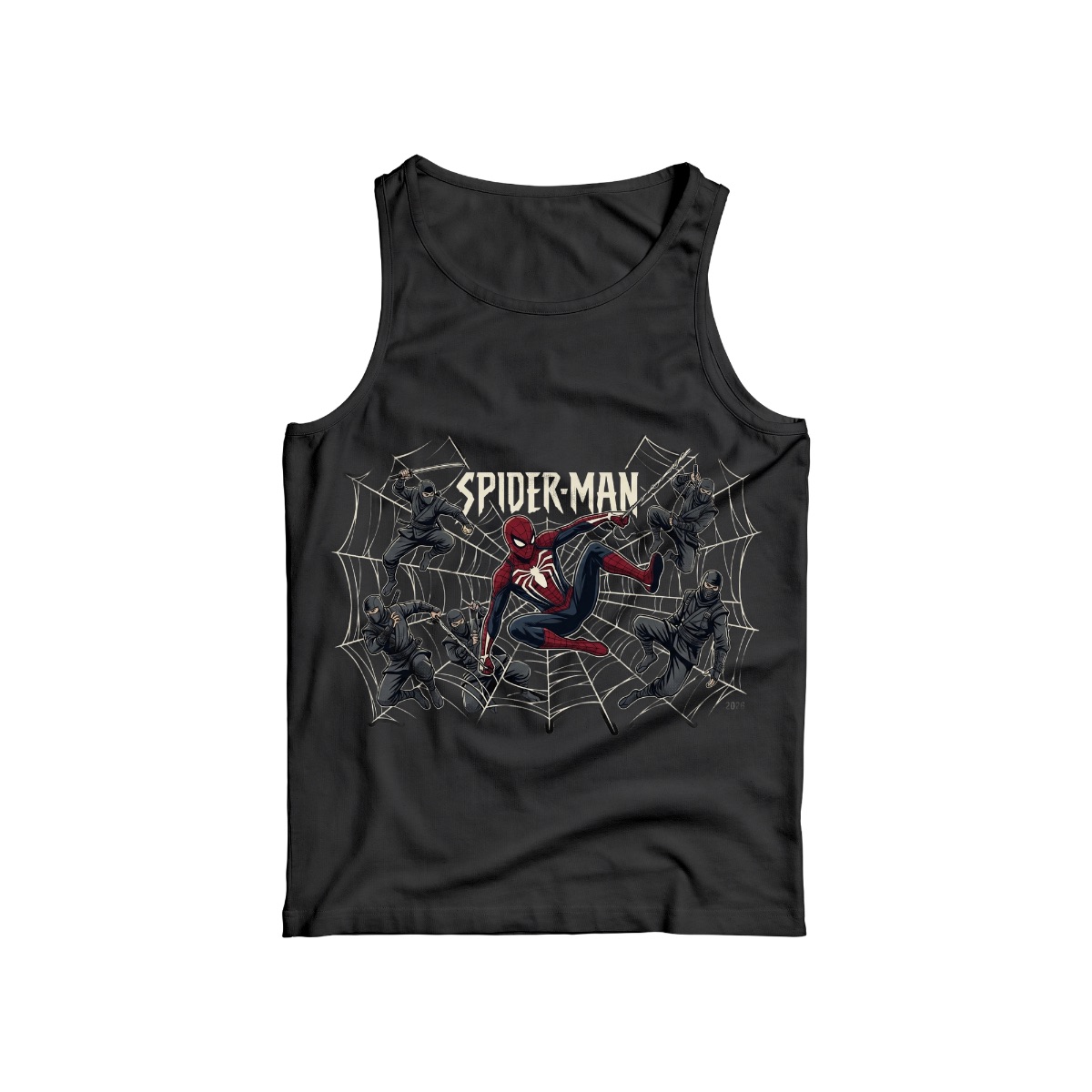 Spider-Man vs Ninjas Graphic T-Shirt - Vintage Comic Action Illustration Apparel - Premium Black Cotton Streetwear Tee