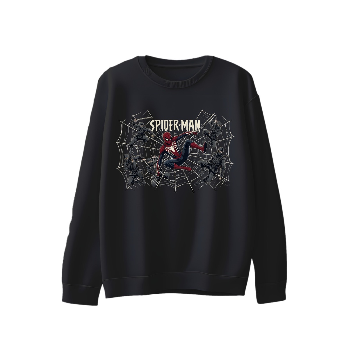 Spider-Man vs Ninjas Graphic T-Shirt - Vintage Comic Action Illustration Apparel - Premium Black Cotton Streetwear Tee