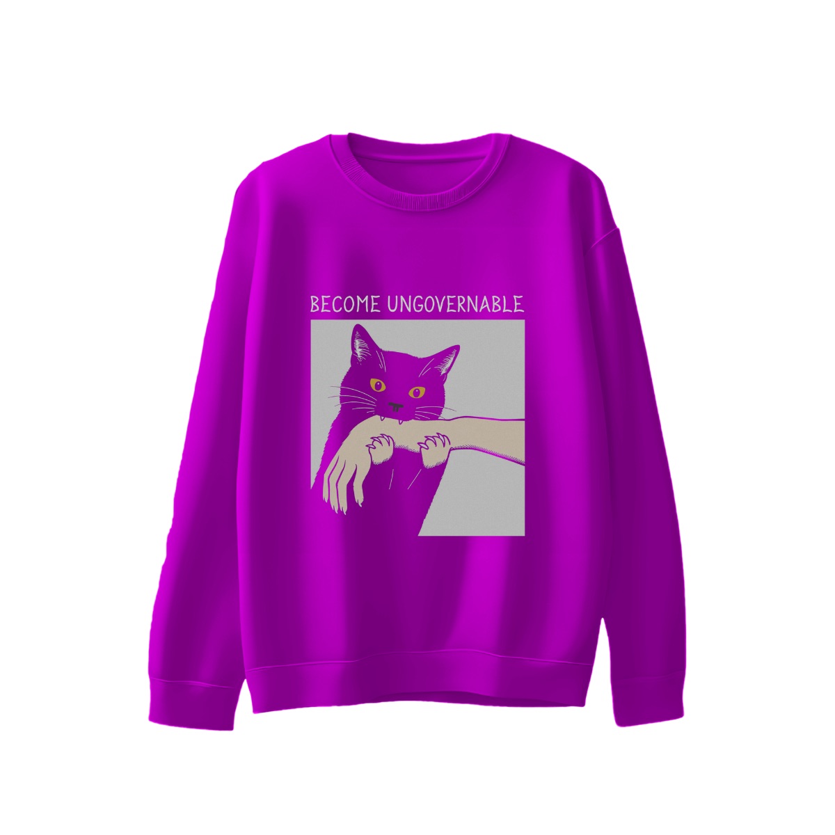 Become Ungovernable Black Cat Biting Hand Graphic Tee - Funny Cat Meme Shirt