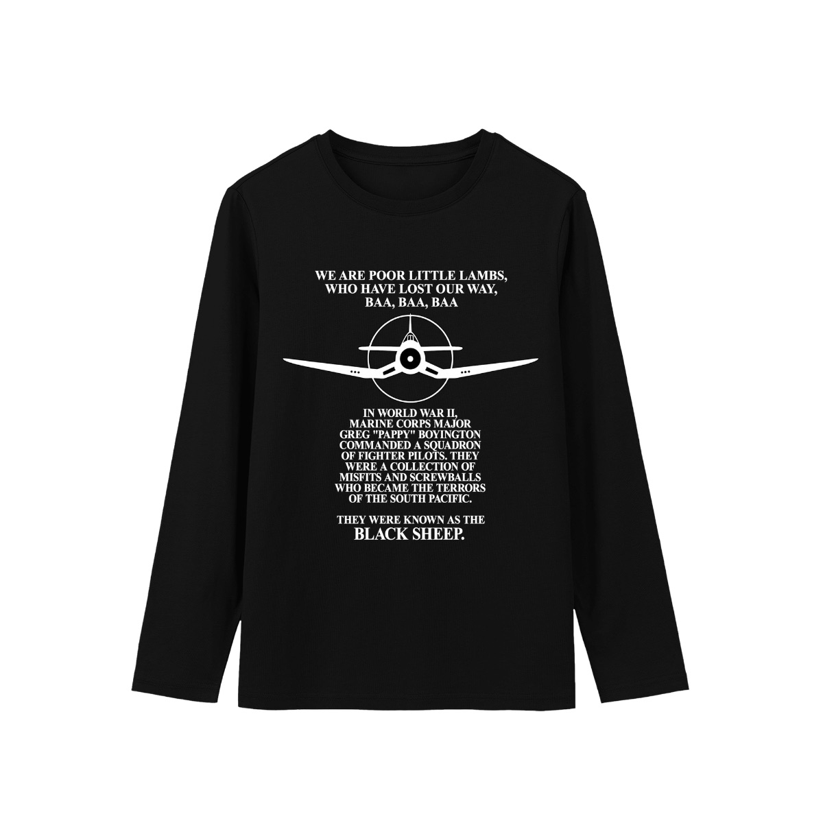 Vintage Black Sheep Squadron T-Shirt, VMF-214 Pappy Boyington WWII Fighter Pilot Graphic Tee