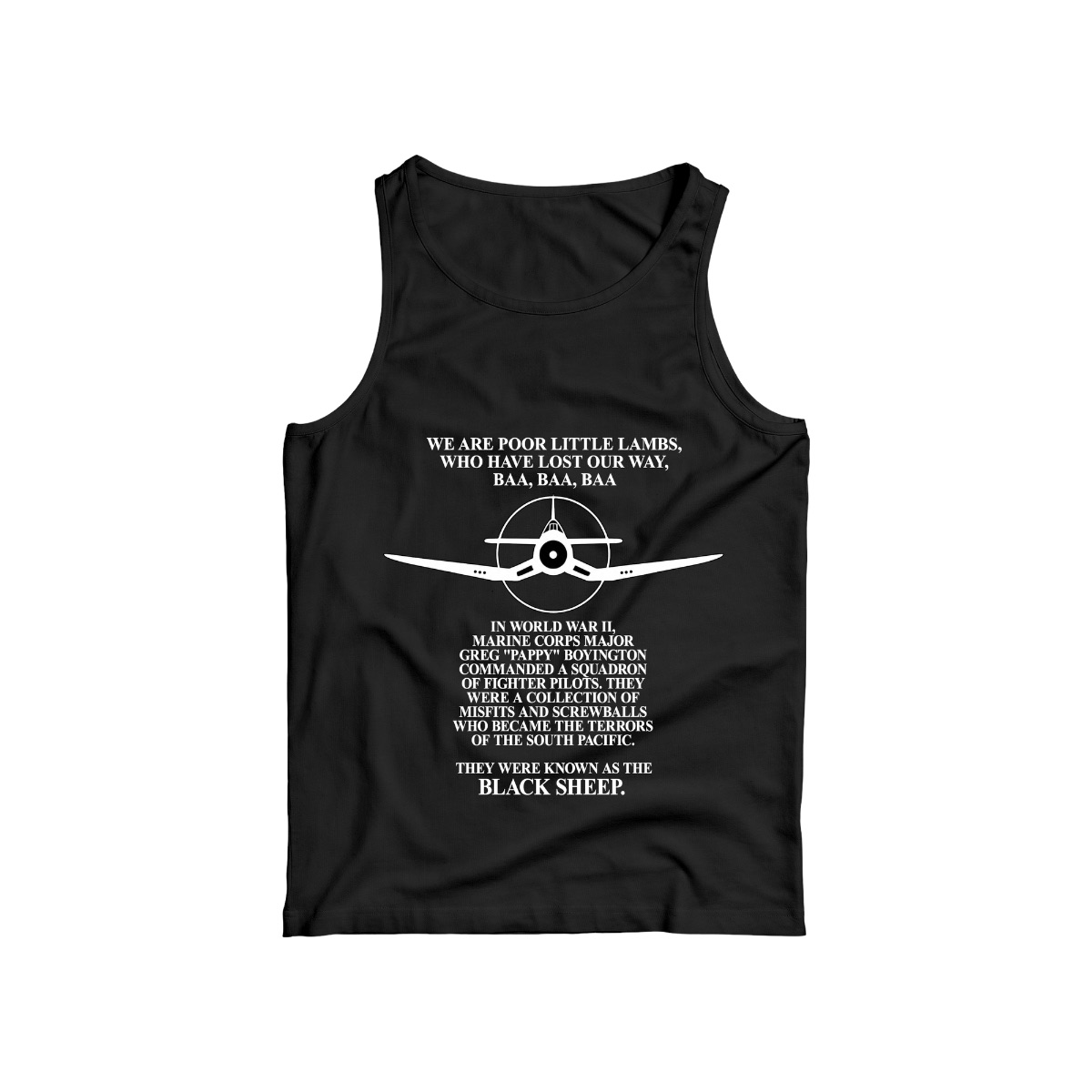 Vintage Black Sheep Squadron T-Shirt, VMF-214 Pappy Boyington WWII Fighter Pilot Graphic Tee