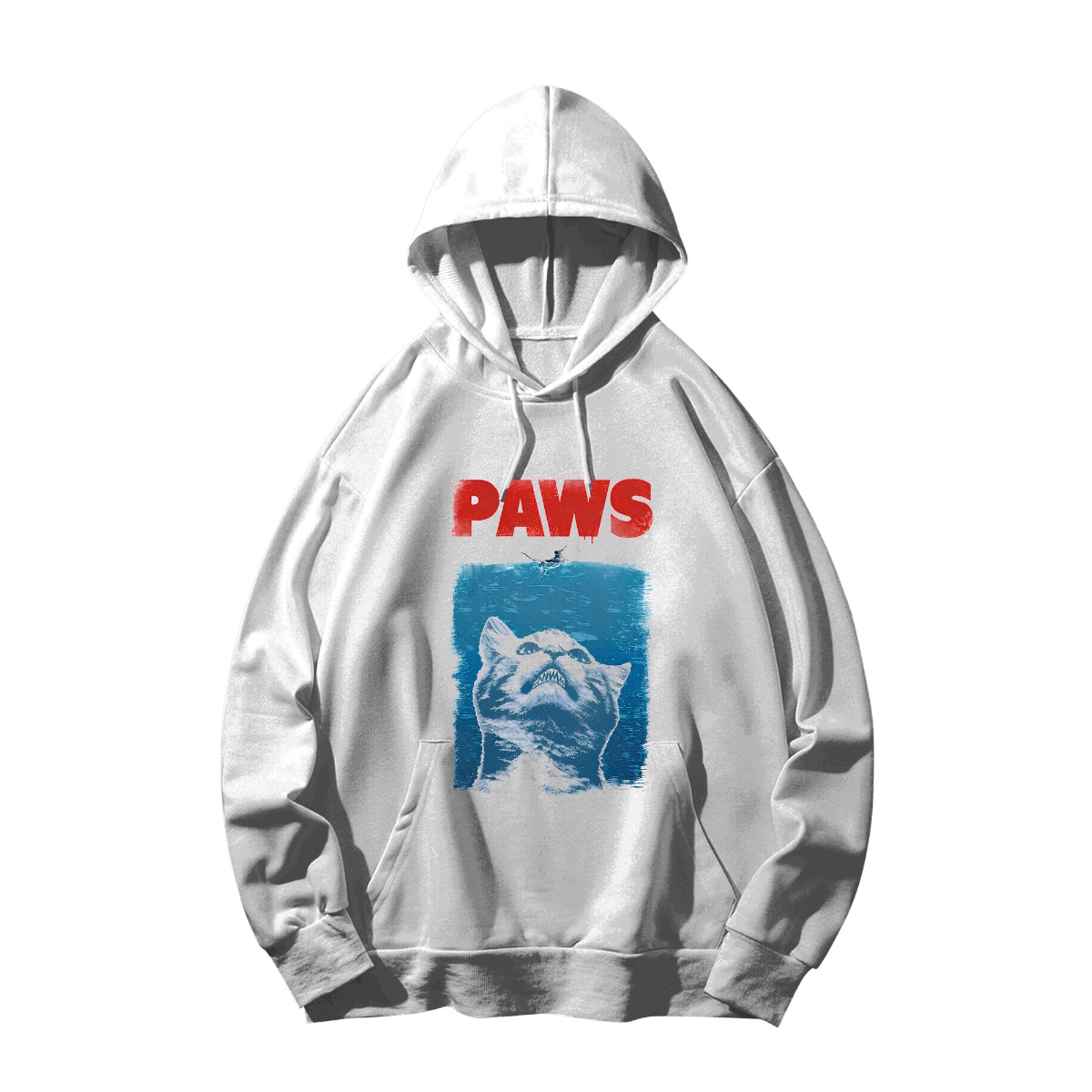 PAWS Funny Cat Jaws Parody T-Shirt - Cute Kitten Ocean Horror Movie Graphic Tee