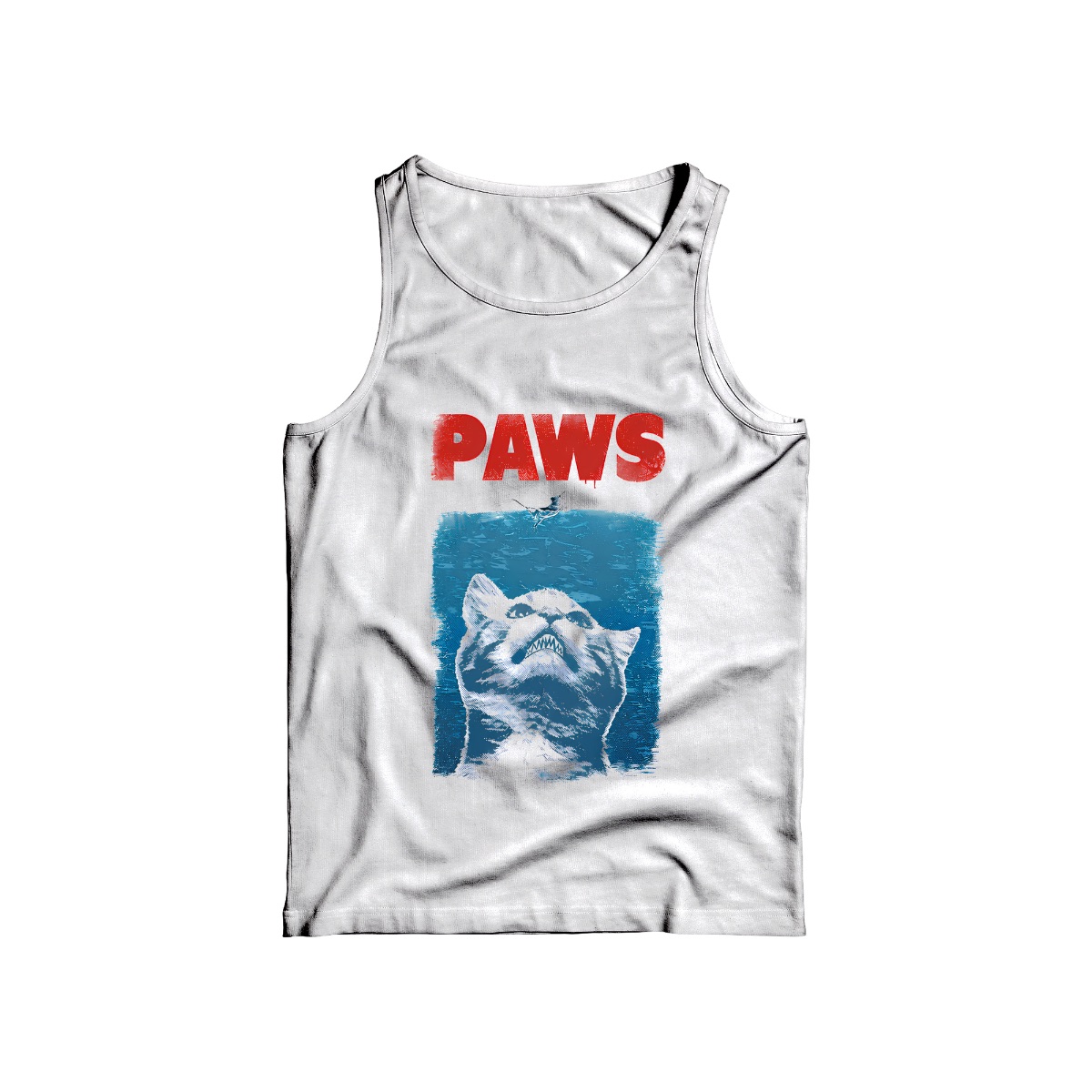 PAWS Funny Cat Jaws Parody T-Shirt - Cute Kitten Ocean Horror Movie Graphic Tee
